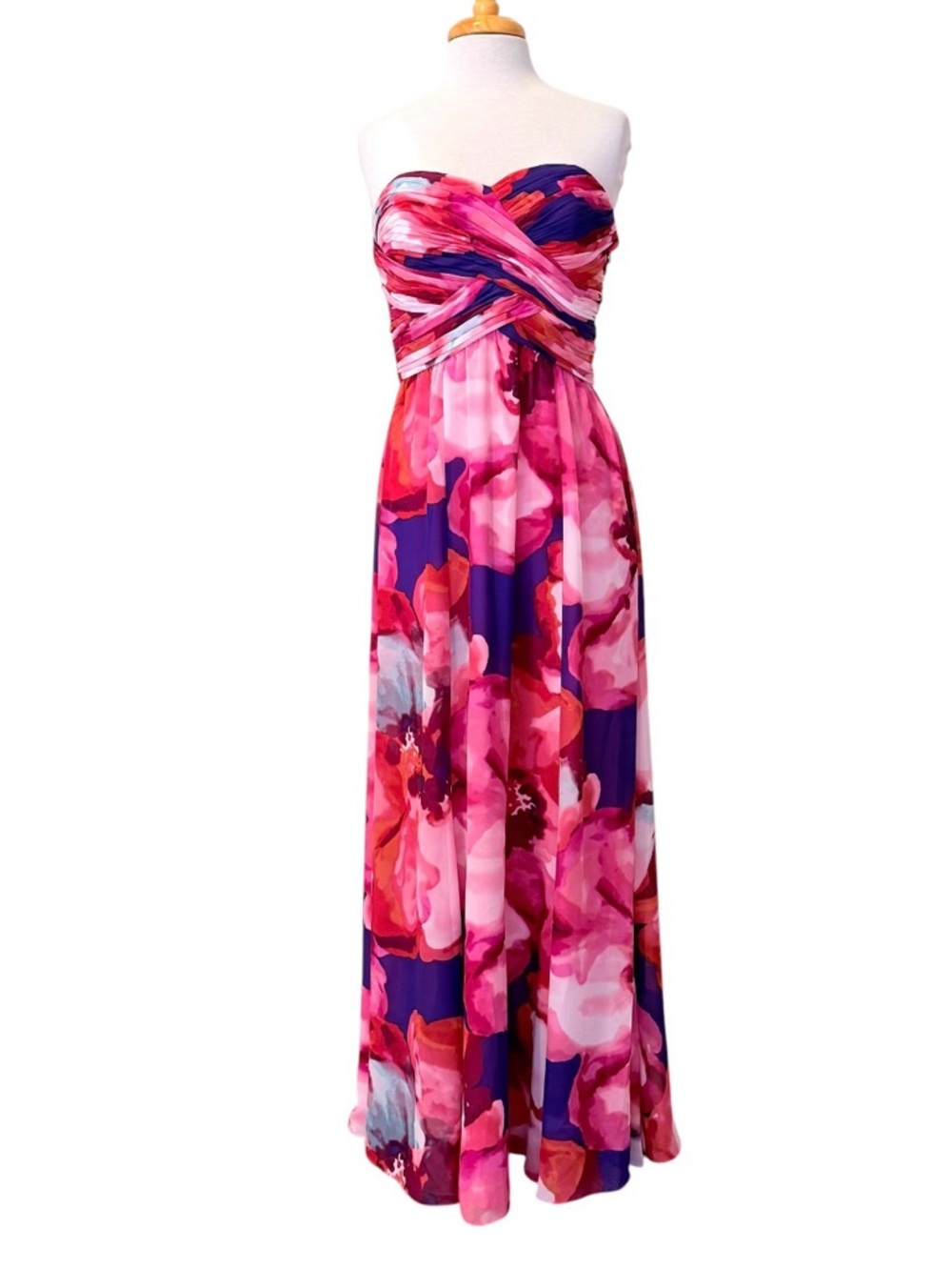 Ralph Lauren Strapless Pink & Purple Floral Maxi Dress Size 10